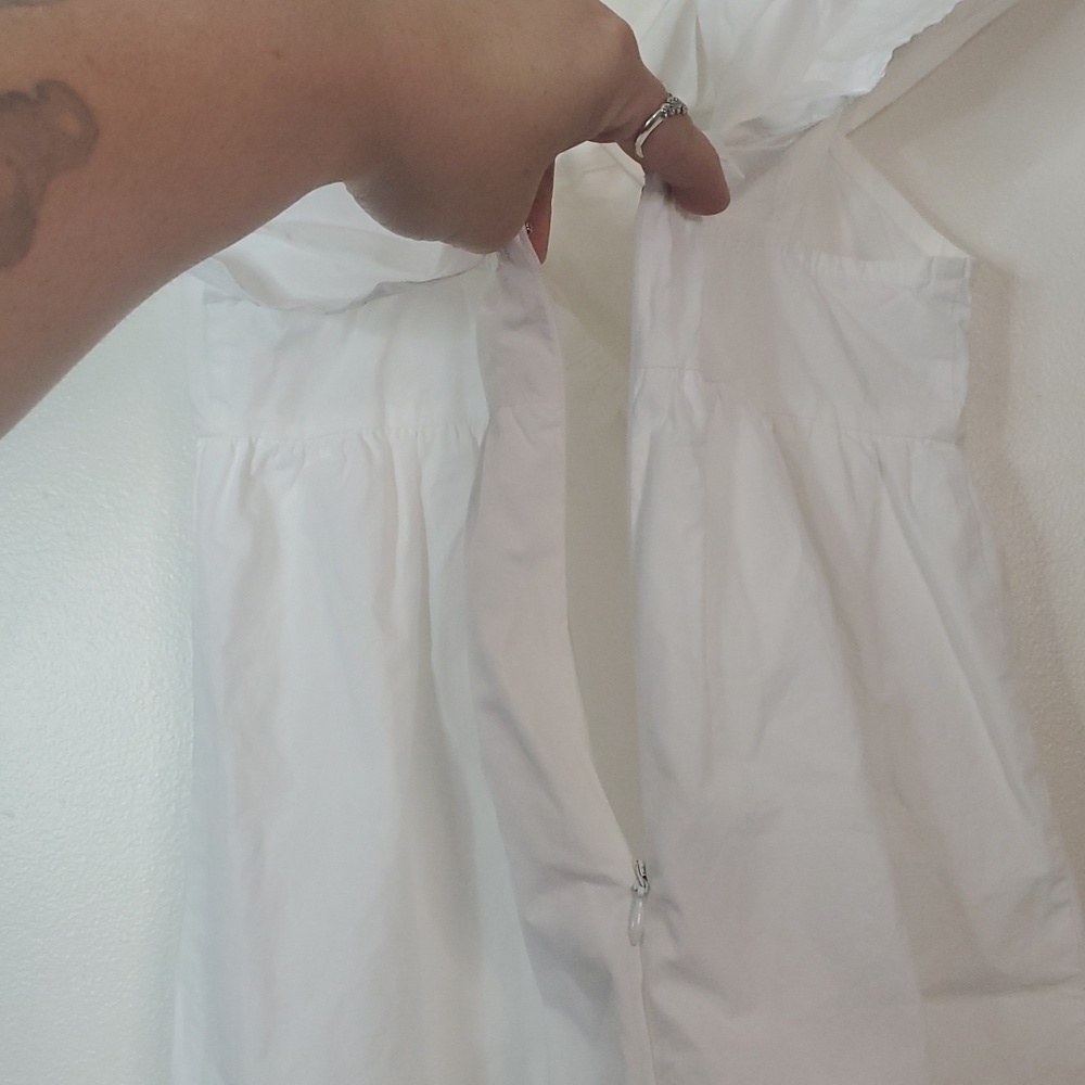 Day + Moon White Cotton Mini Dress Size Small Puff Sleeve Shoulder Lined Zip - Picture 8 of 12